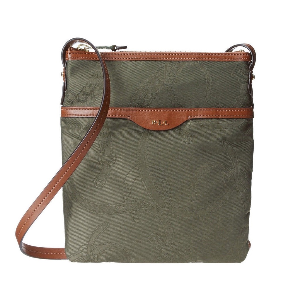 Ralph Lauren Olive Canvas Messenger with Brown Leather Trim